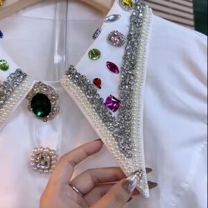 Elegant Embellished White Button Down Shirt